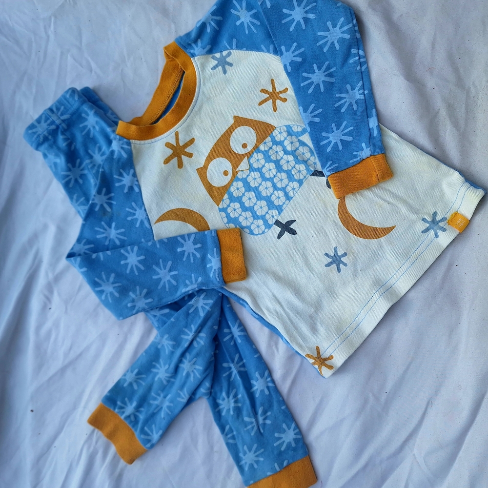 Blue and White Kids Pajamas with Owl Design